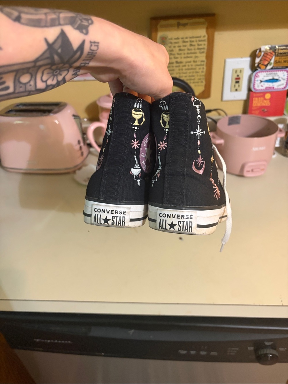 Converse Black and Mauve High-Top Sneakers Embroidered - Picture 2 of 9